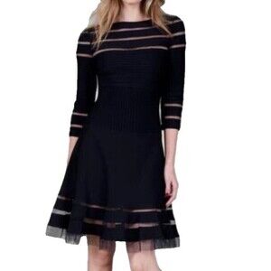 Tadashi Shoji Illusion Stripe Bateau Neckline Knee-Length Dress SZ XS